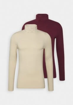 Pier One 2 PACK - Langarmshirt - Beige/bordeaux -Pier One Verkaufsgeschäft 083e6d68bc49437384fd817889cdca43