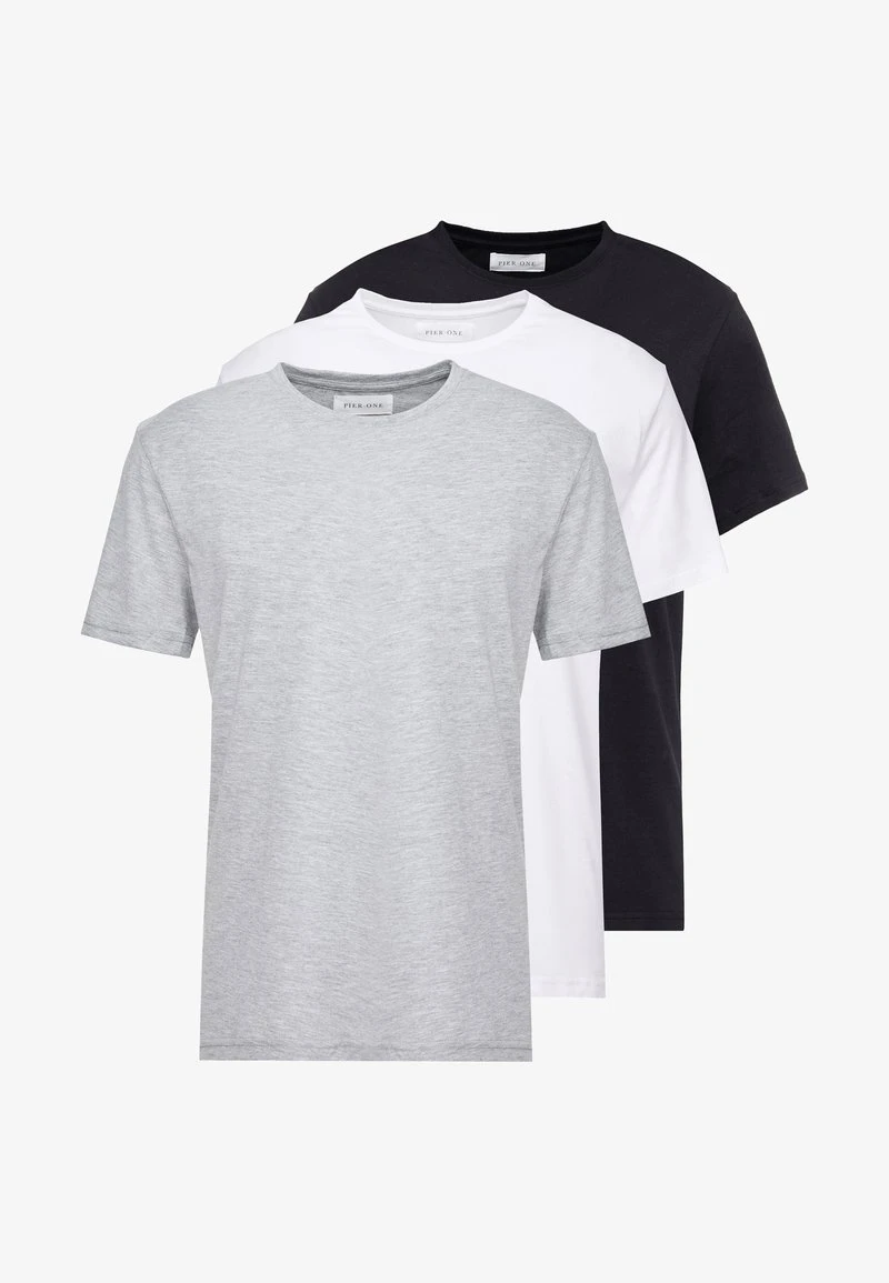 Pier One 3 PACK - T-Shirt Basic - White/black/light Grey 8 Pier One 3 PACK - T-Shirt Basic - White/black/light Grey – Bild 6